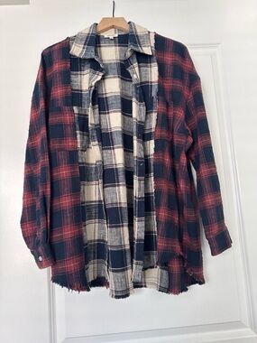 Plaid Flannel Button-Up - Red & Navy